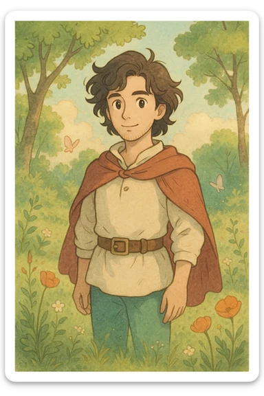 Ghibli-inspired illustration of a user as a gentle hero, soft colors, whimsical details sticker