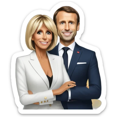 Brigitte Macron ans Emanuel Macron qui font du surf sticker