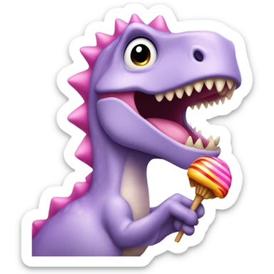 Dinosaur with pink hair and sucking on a lollipop sticker