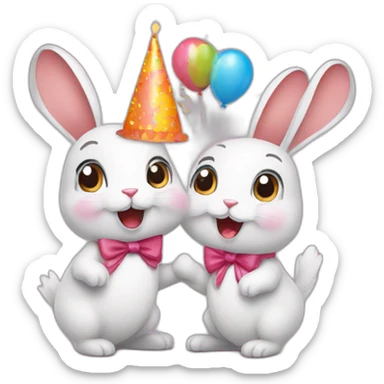 Pair of rabbits celebrating birthday sticker
