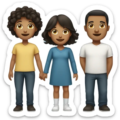 Family of 4. Father tall with dark short hair. Mom is short with long brown hair. Toddler with brown hair and baby with black hair  sticker