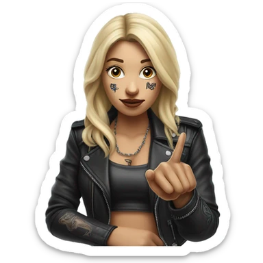 Blonde women with LONG HAIR, in Leather Jacket, Body Covered with Tattoos, POINTING YOU FORWARD with her HAND with INDEX FINGER, Hyper Realistic sticker
