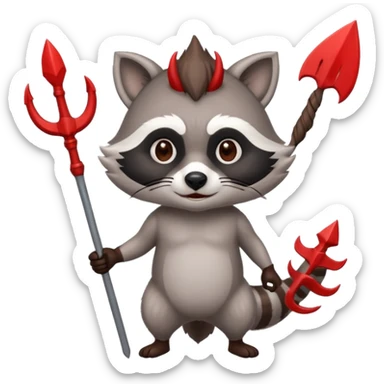 A raccoon with devil horns and trident add horns to head sticker
