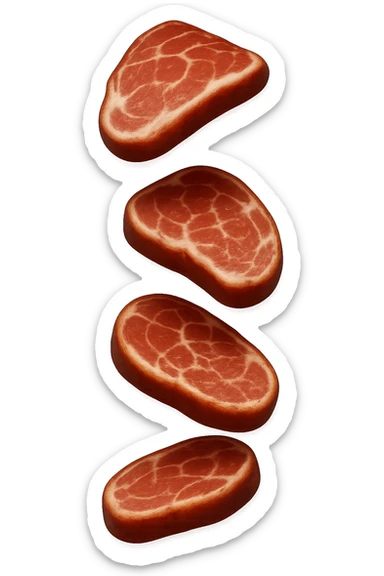 emoji stile iphone in 3d di fette di carne che cadono verticalmente dall'alto, iperrealistico 4k sticker