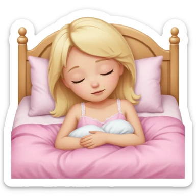 Cute blonde girl sleeping on a pink kawaii bed sticker