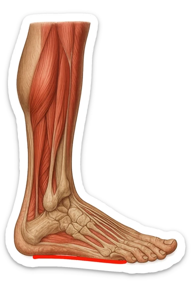 spazio dall'avampiede al tallone umano sottolineato in rosso, fai l'arto umano anatomico realistico con evidenza su quel tratto sticker