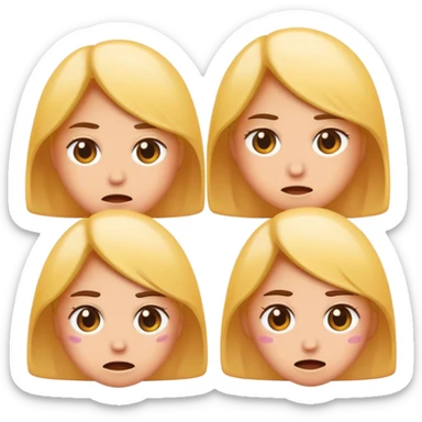 Embarrassed sweating face, followed by three female emoji icons in a row sticker