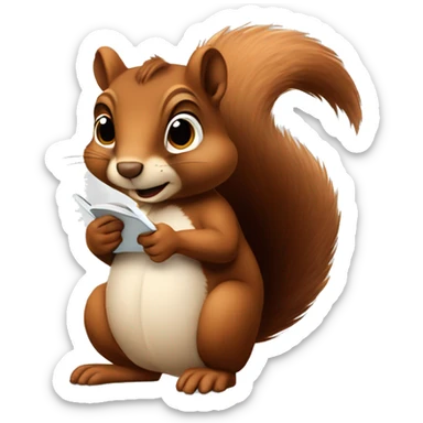 Brown Squirrel that writes on a notebook very conentrated sticker