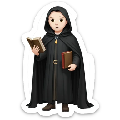 A wandering philosopher in a long black cloak with a book full height sticker