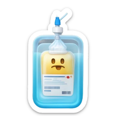 Rectangular transparent plastic iv bag filled with 500ml of fluid hanging on an iv pole in an intensive care unit  sticker