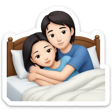 Beautiful Asian woman and white boy on top in bed sfw sticker