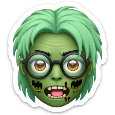 Emoji de zombi com óculos e cabelo preto emo sem pontas e óculos transparentes e a pele  de cor verde pastel  sticker