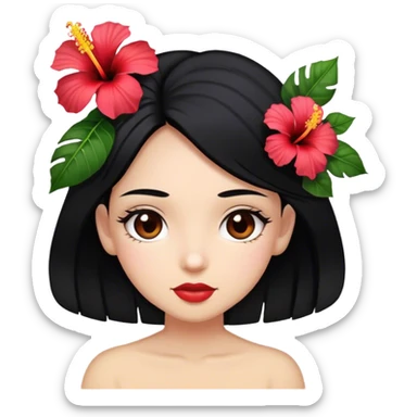 Girl with black hair and hibiscus on hair sticker