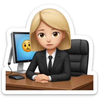 female office worker sad face on computer interview sticker