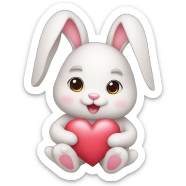 bunny holding heart ribbon sticker