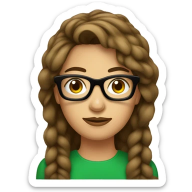 mujer de 30 años, ojos verdes con gafas de pasta marrones. pelo por encima de los hombros marron y liso sticker