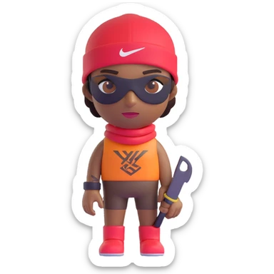 person with brown skin, visible tattoos, wearing a Nike ski mask, modern 3D emoji style sticker