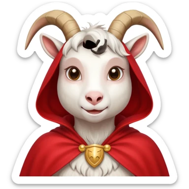 white female goat wearing a read cape sticker