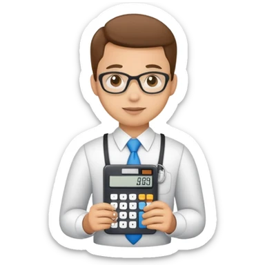 accountant, professional appearance, holding a calculator sticker