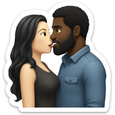 white woman with black hair kissing black man with beard sticker