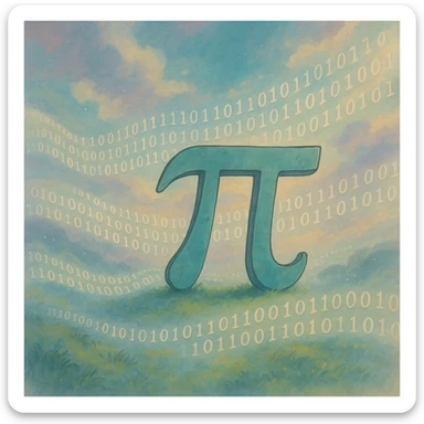  combine the π (pi) math symbol, binary code, and digital mist emerging from it. sticker