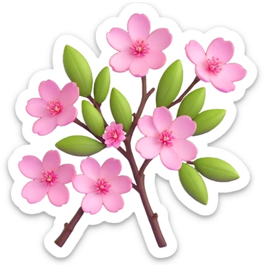 Beautiful single pink cherry blossom (sakura) flower on brown branch with realistic texture and depth, five delicate petals with subtle pink gradient sticker