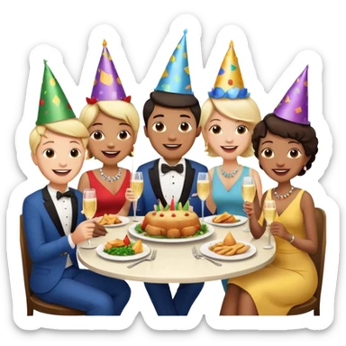 group of people talking at dinner table sticker