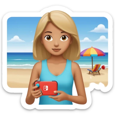 Girl at the beach on her Nintendo switch  sticker