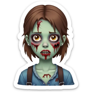zombie teen girl with brown hair, grunge style, and septum piercing sticker