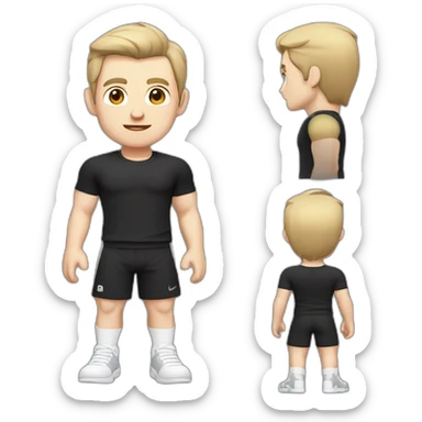 Confused Pale skinned Fit Man With the biceps and dark brown hair in black shirt, gray sports shorts and white Sneakers sticker