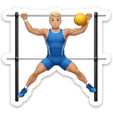 white sportsman in the playground with ball, dressed  in sport suit on sports horizontal bars sticker