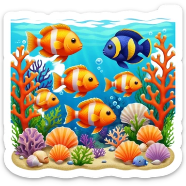 Realistic and exotic fishes swimming among algae and seashells  sticker