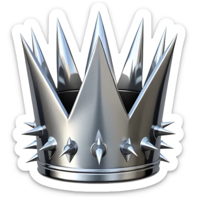 A spiked crown emoji made of silver chrome, sharp yet rounded metallic spikes, glossy reflections, aggressive luxury swag aesthetic, iOS emoji style, centered, clean white background sticker