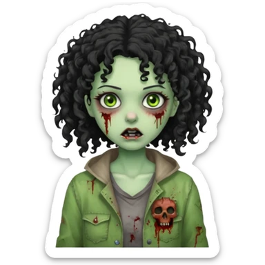 garota zumbi com cabelo cacheado preto sticker