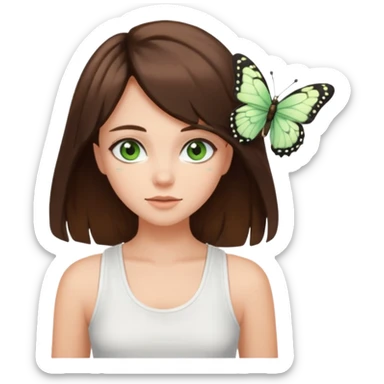 girls with long brown hair, green eyes, a white tank top, and a butterfly haircutbrunette girl with green eyes sticker