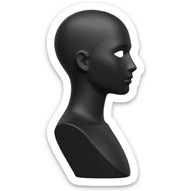 Minimalistic flat vector icon, iOS style, thin black contour on white background. Matte black mannequin in profile in 3D monochrome style. sticker