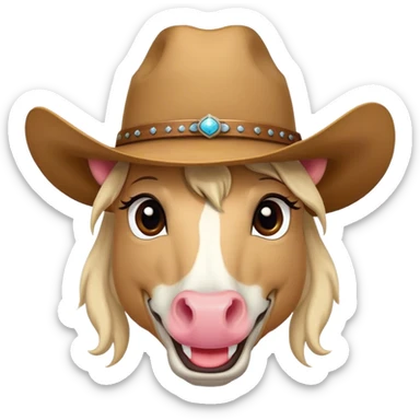 cute smile horse face wearing cowboy hat  sticker