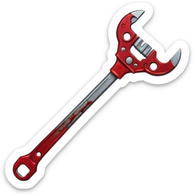 A wrench covered In zombie blood, in a dark menacing style sticker