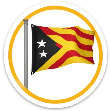 Flag with black on the top yellow circle in the middle and red bottom sticker