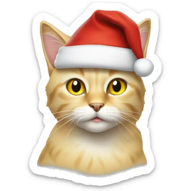 Blonde cat with yellow eyes and a Santa hat on sticker