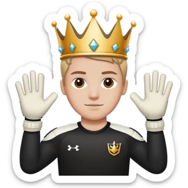 Wearing a crown add white goalkeeper gloves add black shirt sticker