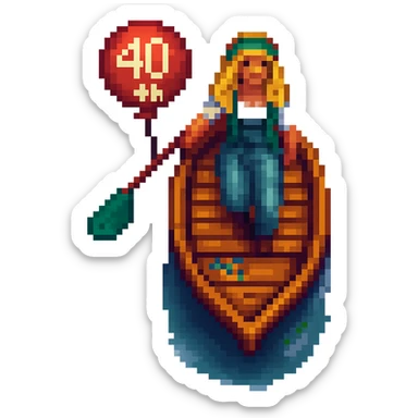 Make the woman have blonde hair and give her a 40th birthday balloon in a pixel art style, with no background. sticker