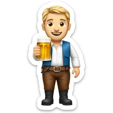 German man wearing Bavaria leather pants and Holding a Beer sticker