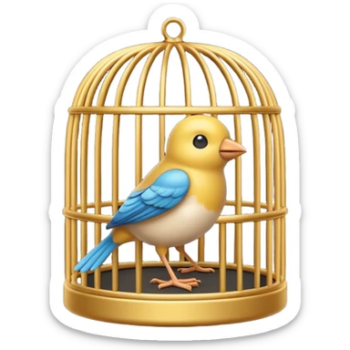 “3D emoji of a small bird inside a golden round cage, in Apple Memoji style. Soft studio lighting, glossy finish, black background, minimalistic and centered composition.” sticker