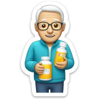 Senior with bottle of pills sticker