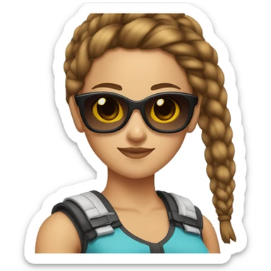 Girl warrior with French braids, brown hair and sunglasses sticker