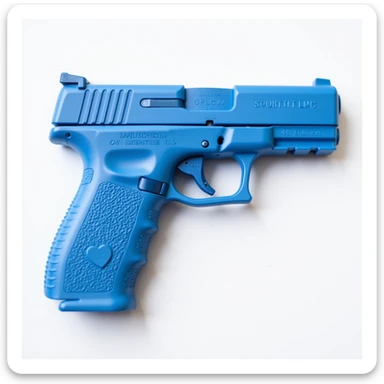 photorealistic blue pistol with a glossy finish, no heart shapes or motifs, on a white background sticker