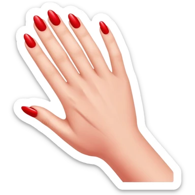 left hand receiving red nail polish, glossy finish, bright and saturated red, smooth gradient, minimal details, clean and shiny
 sticker
