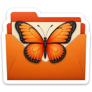 orange file folder with red butterfly on the cover sticker