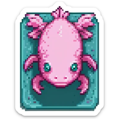pink Minecraft axolotl, authentic blocky style and proportions, pixel art sticker